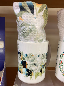 White Rose Flower Mug Kitchen Towel Set - VNDR ARTcessories