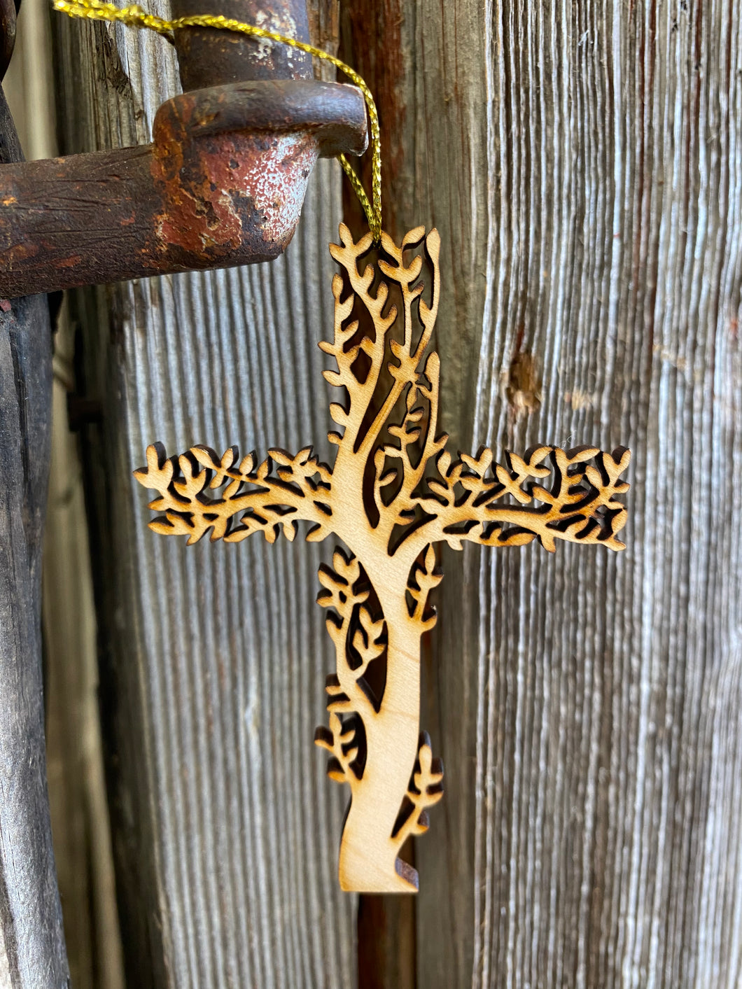 Ornament - Olive Branch Cross - Wood Laser Cut